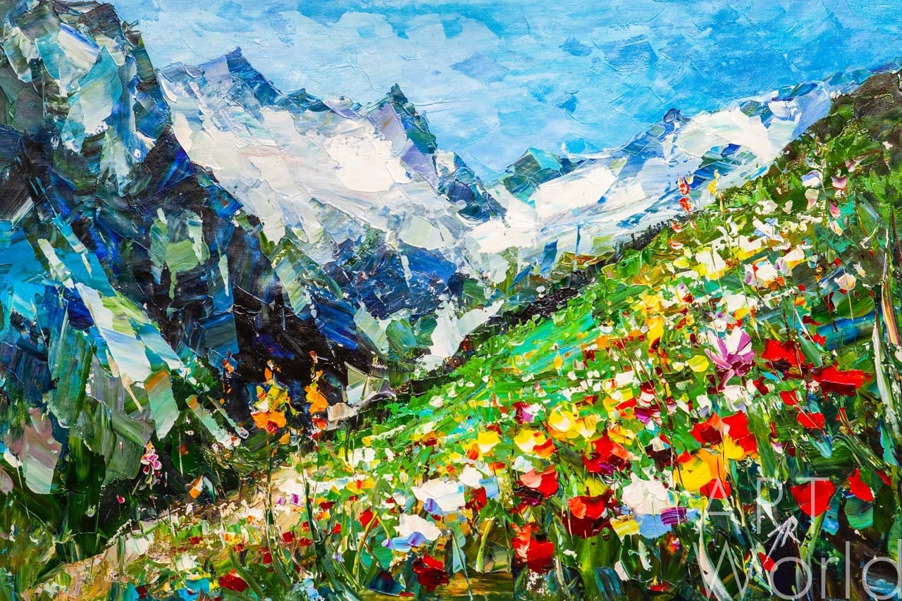 картина масло холст Пейзаж маслом "Цветут цветы на горных вершинах...", Родригес Хосе, LegacyArt Артворлд.ру