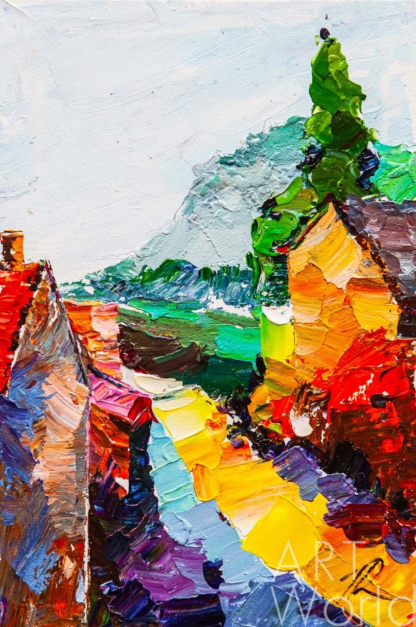 картина масло холст Пейзаж маслом "Домики в горах", Родригес Хосе, LegacyArt Артворлд.ру