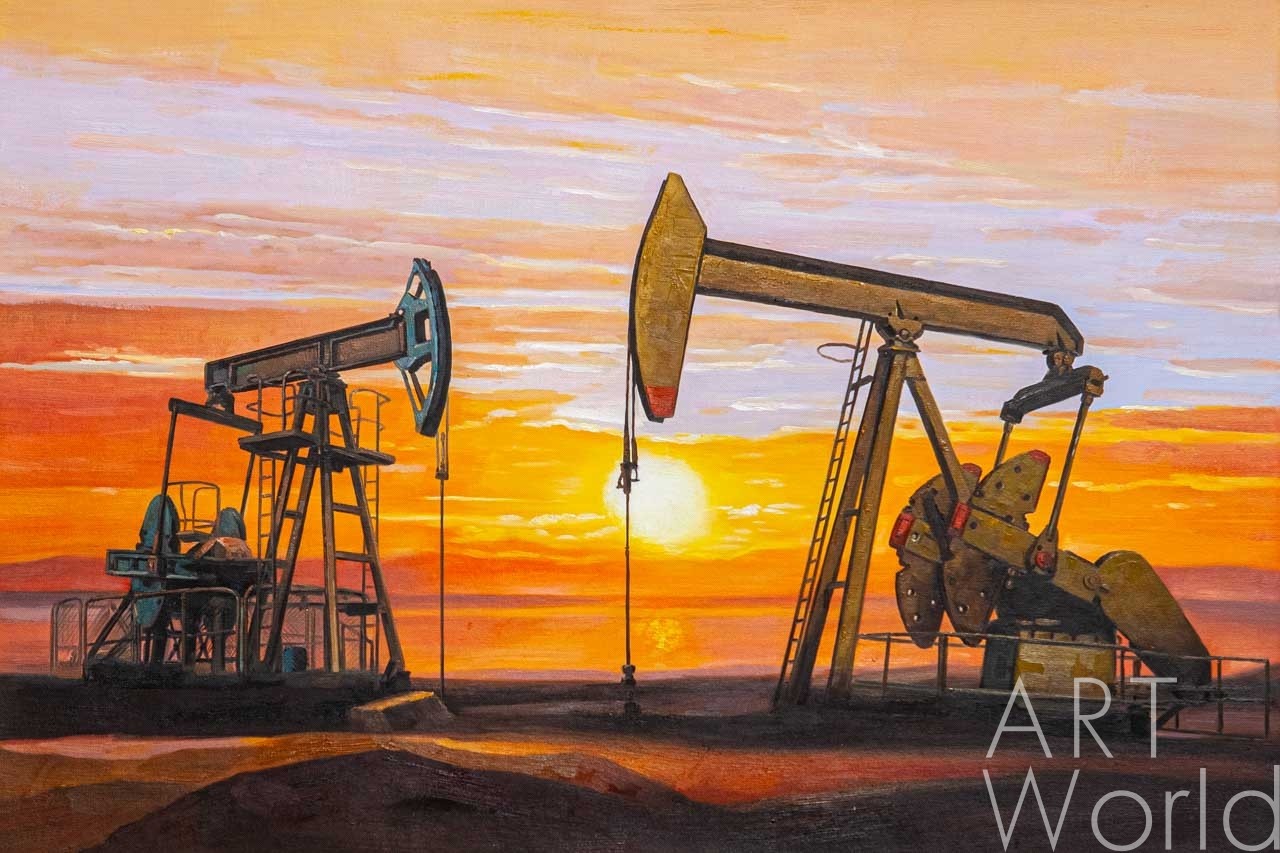 картина масло холст Картина маслом "Добыча нефти", Камский Савелий, LegacyArt Артворлд.ру