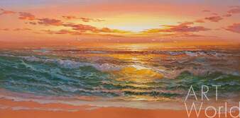 Картина маслом "Пламенный закат над изумрудным морем" Артворлд.ру