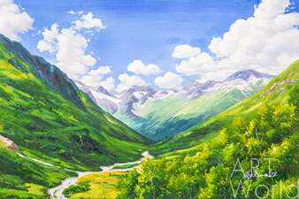 Пейзаж маслом "Северный Кавказ. Здесь горы встречаются с небом…" Артворлд.ру