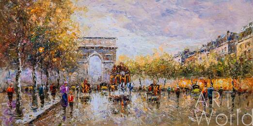 Пейзаж Парижа Антуана Бланшара "Champs Elysees, Arc de Triomphe" (копия Кристины Виверс) Артворлд.ру