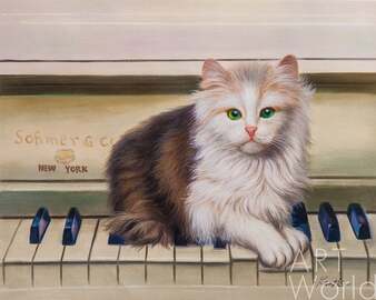 Картина маслом "Котёнок-пианист" Артворлд.ру
