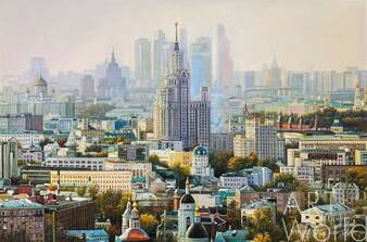 Картина маслом "Москва как на ладони. Вид на город с высоты птичьего полёта" Артворлд.ру