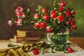 картина масло холст Картина маслом "Натюрморт с садовыми розами и книгами", Камский Савелий, LegacyArt