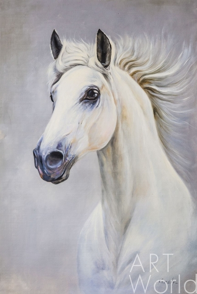 картина масло холст Картина маслом "Портрет белой лошади N2", Камский Савелий, LegacyArt Артворлд.ру