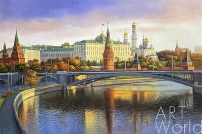 картина масло холст Картина маслом "Ранним утром около Кремля", Картины в интерьер, LegacyArt Артворлд.ру