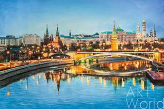 Картина маслом "Вечерняя Москва. Вид на Кремль через Большой Каменный мост" Артворлд.ру