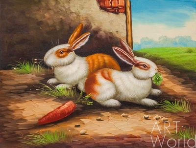 картина масло холст Картина маслом "Кролики", Картины в интерьер, LegacyArt