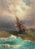 Копия картины Ивана Айвазовского "Корабль среди бурного моря", художник С. Камский Артворлд.ру