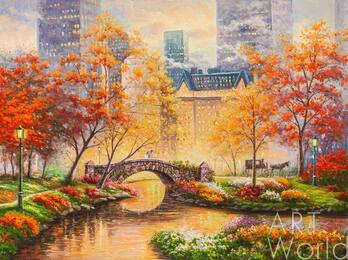 Копия картины Томаса Кинкейда "Центральный парк осенью (Central  park in the fall)" худ. А. Ромм Артворлд.ру