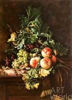 Копия картины Виллема ван Алста "Натюрморт с виноградом, персиками и грецкими орехами", художник С. Камский Артворлд.ру