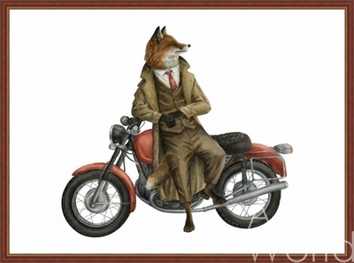 картина масло холст Иллюстрация "Лис и мотоцикл", Матвеева Анна, LegacyArt Артворлд.ру