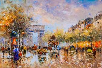 Пейзаж Парижа Антуана Бланшара "Champs Elysees, Arc de Triomphe" N2 (копия Кристины Виверс) Артворлд.ру
