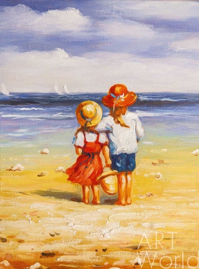 картина масло холст Картина в детскую "Дети на пляже N6", Потапова Мария Артворлд.ру