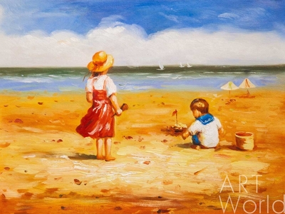картина масло холст Картина в детскую "Дети на пляже N4", Потапова Мария Артворлд.ру