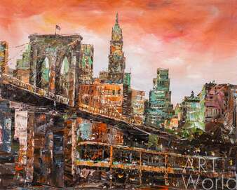 Картина маслом "Бруклинский мост. Закат" Артворлд.ру
