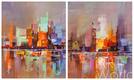 картина масло холст Картина маслом "Город в отражении N2. Диптих" , Родригес Хосе, LegacyArt