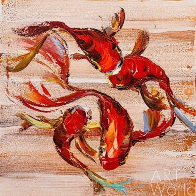 картина масло холст Картина маслом "Карпы Кои. Японская золотая рыбка на удачу N9", Родригес Хосе, LegacyArt Артворлд.ру