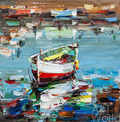 картина масло холст Картина маслом "Лодка на средиземноморском побережье N2", Родригес Хосе, LegacyArt Артворлд.ру