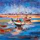 картина масло холст Картина маслом "Лодки на побережье. В лучах заката", Родригес Хосе, LegacyArt