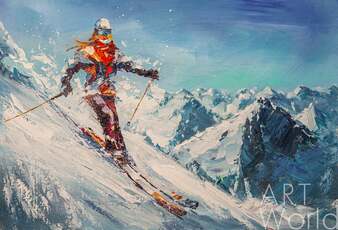 Картина маслом "Лыжница. Спускаясь со склона" Артворлд.ру