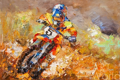 картина масло холст Картина маслом "Мотоциклист. Крутой вираж", Родригес Хосе, LegacyArt