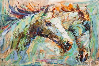 картина масло холст Картина маслом "Портрет белых лошадей", Родригес Хосе, LegacyArt Артворлд.ру