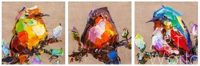 картина масло холст Картина маслом "Птички на удачу N4" Триптих, Родригес Хосе, LegacyArt Артворлд.ру