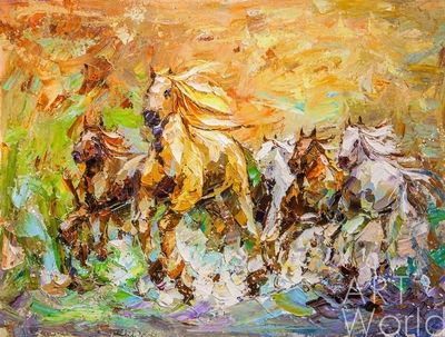 картина масло холст Картина маслом "Табун лошадей", Родригес Хосе, LegacyArt Артворлд.ру