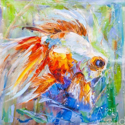картина масло холст Картина маслом "Золотая рыбка для исполнения желаний. N23", Родригес Хосе, LegacyArt Артворлд.ру