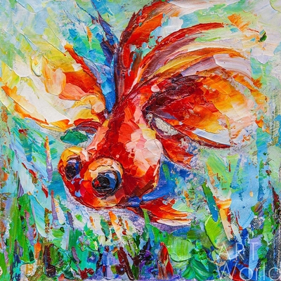 картина масло холст Картина маслом "Золотая рыбка в море синем…N3", Родригес Хосе, LegacyArt Артворлд.ру