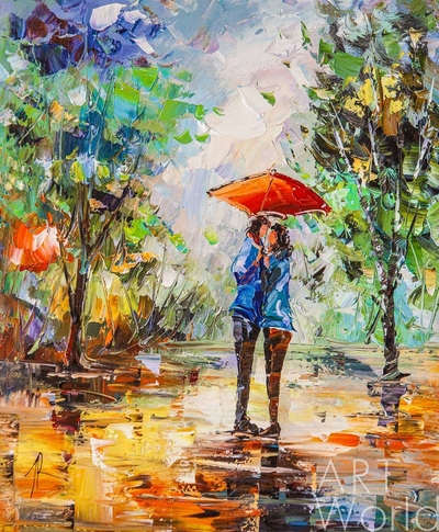 картина масло холст Картина маслом "Влюблённые под дождем", Родригес Хосе, LegacyArt Артворлд.ру