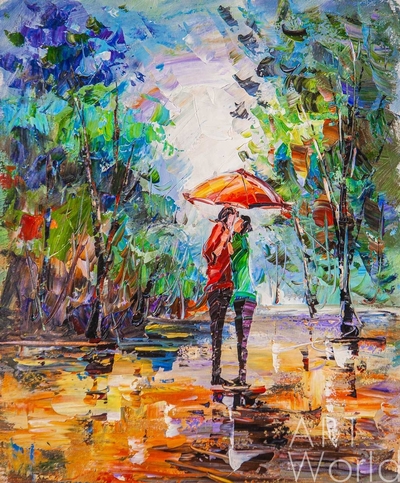 картина масло холст Картина маслом "Влюблённые под дождем N2", Родригес Хосе, LegacyArt Артворлд.ру