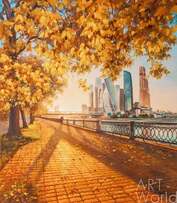 Картина маслом "Осень в городе. Вид на Москва-Сити с набережной" Артворлд.ру
