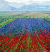 Пейзаж маслом "Разноцветные поля на фоне гор" Артворлд.ру