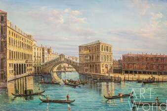 Картина маслом "Венеция. Мост Риальто с палаццо деи Камерлинги Франческо Гварди" Артворлд.ру
