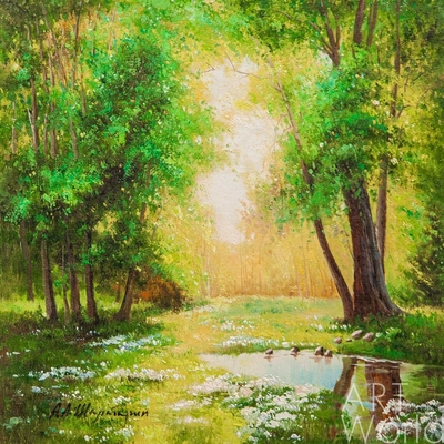картина масло холст Пейзаж маслом "В летний день у лесного ручья", Шарабарин Андрей, LegacyArt