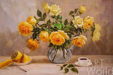 Картина маслом "Утренний натюрморт с желтыми розами" Артворлд.ру