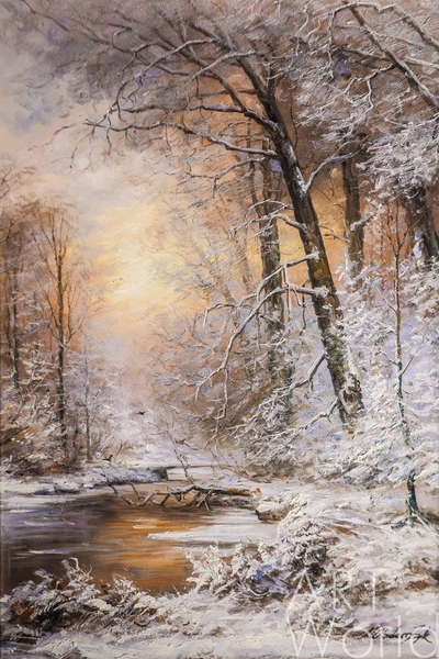 картина масло холст Картина маслом "Зимний лес окутан снегом", Влодарчик Анджей, LegacyArt