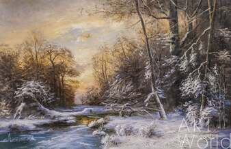 Картина маслом "Зимний пейзаж. Вдоль незамерзающего ручья N3" Артворлд.ру