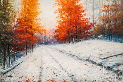 картина масло холст Пейзаж маслом "По снежной дороге в ноябре", Влодарчик Анджей, LegacyArt