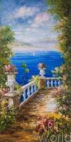 Средиземноморский пейзаж маслом "Вид на море с балкона N5" Артворлд.ру