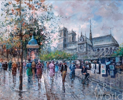 картина масло холст Outside Notre Dame Paris, Бланшар Антуан (A. Blanchard)