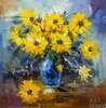 картина масло холст Картина маслом "Букет желтых цветов в синей вазе", Потапова Мария