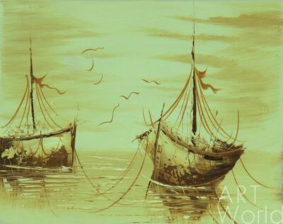 картина масло холст Лодки (сепия), Потапова Мария Артворлд.ру