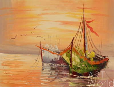 картина масло холст Лодки (цветные), Потапова Мария Артворлд.ру