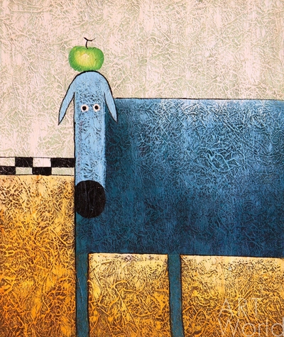 картина масло холст Голубая собака с яблоками, Студия Vevers & Kamsky Артворлд.ру
