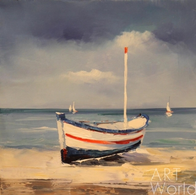 картина масло холст Белая лодка на берегу, Родригес Хосе, LegacyArt