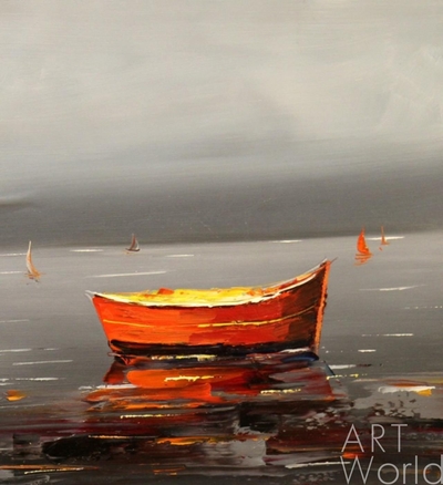 картина масло холст Красная лодка в заливе, Родригес Хосе, LegacyArt Артворлд.ру